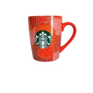 Starbucks Mug 10 oz Floral‎ Orange Pink White Graphic Coffee Cup